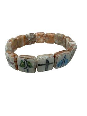 Stretch Bracelet Angelic & Symbolic Marbled Stone Boho Nature Archetypal